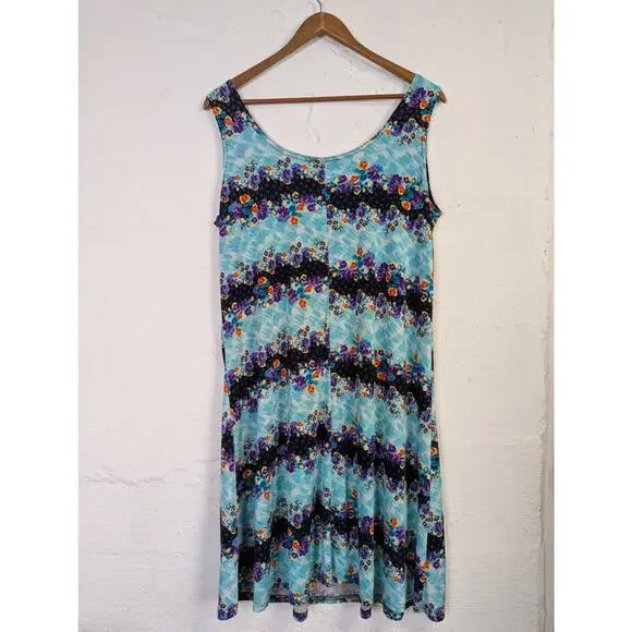 Vtg Jostar Floral Sundress Womens Medium Blue Colorful Cover Up Beachy Breezy - Picture 4 of 6